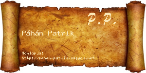 Páhán Patrik névjegykártya